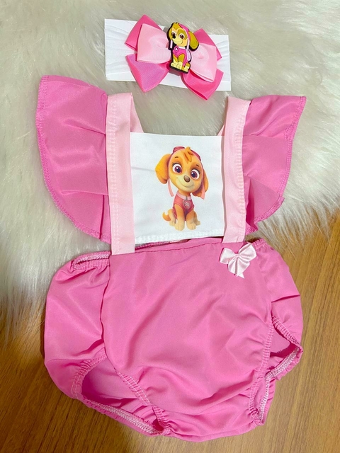 Romper macacão bebe menina tematico mesversario patrulha canina syke - comprar online