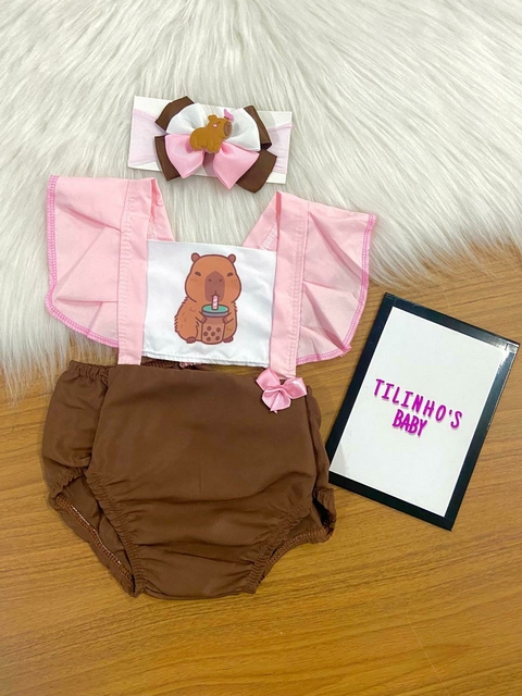 Romper body macacão bebe menina tematico mesversario capivara - comprar online