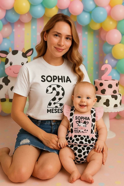 mãe e filha personalizado camiseta feminina romper bebe fazendinha vaca tematico - comprar online