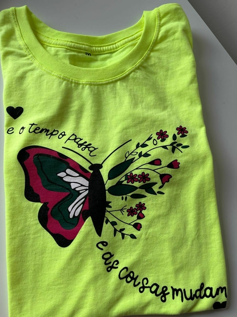 T-shirt Borboleta cor Amarelo Neon