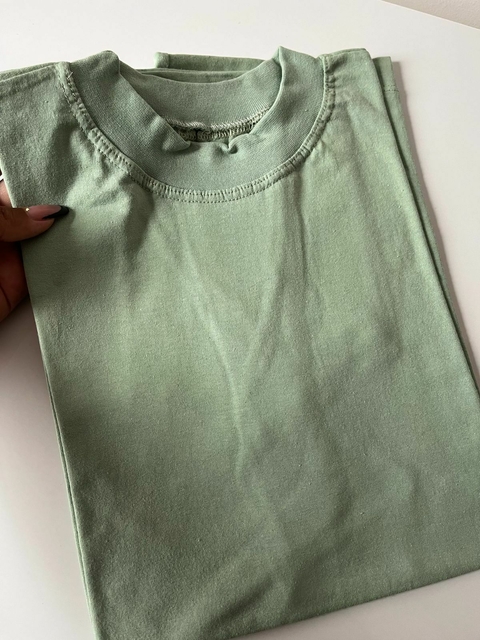 T-shirt gola alta lisa cor Verde menta