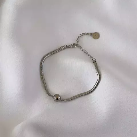 Pulseira Fita com Esfera Banhado a Ródio Branco