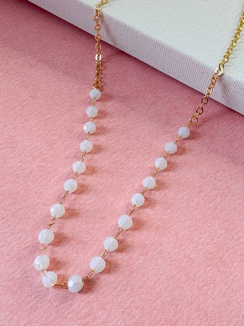 Colar Choker com Cristais Madrepérola Folheado a Ouro 18k