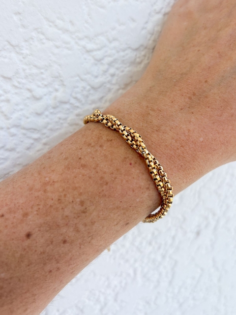 Pulseira Corrente Tramada Torcida Banhado a Ouro 18k