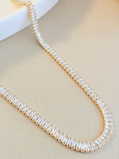 Colar Riviera Mini Baguete Cristal Banhado a Ouro 18k