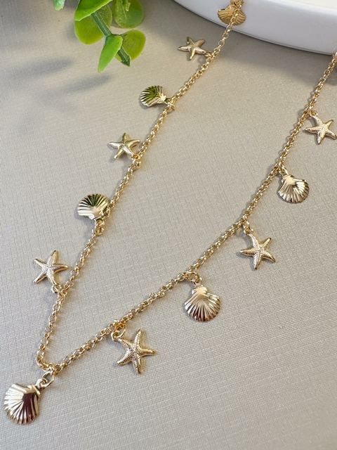 Colar com Pingentes Fundo do Mar Banhado a Ouro 18k