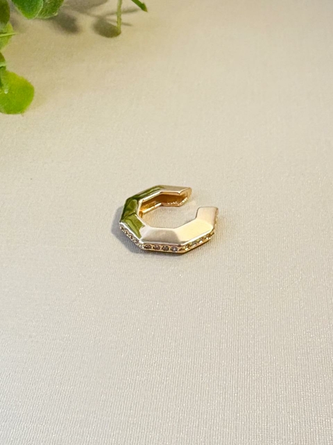 Brinco Piercing Fake Octógono Cravejado Cristal Banhado a Ouro 18k - comprar online
