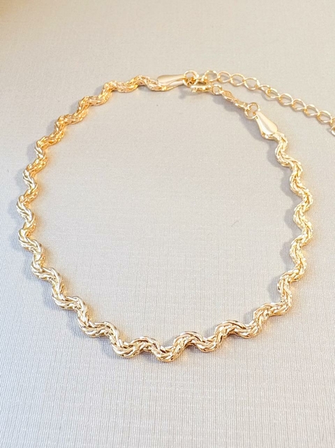 Pulseira Corrente Trançada Ondulada Banhada a Ouro 18k