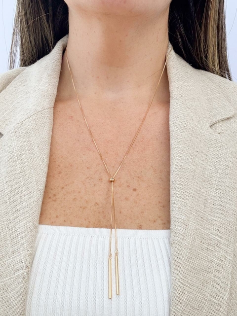 Colar Gravatinha Ajustável Corrente Veneziana com Ponteira Palitos Banhado a Ouro 18k