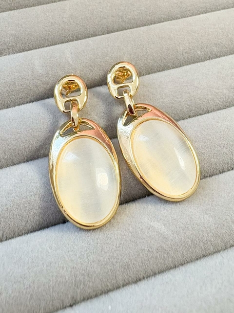 Brinco de Pino Pedra da Lua Banhado a Ouro 18k