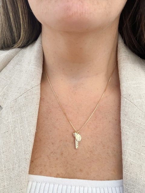 Colar Corrente Veneziana com Pingentes São Bento, Coração e Gratidão Banhado a Ouro 18k