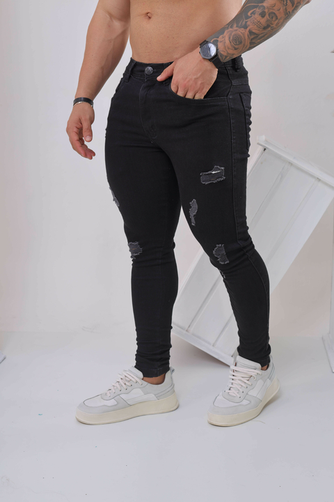 Calça Slim Jeans Destroyed Black - comprar online