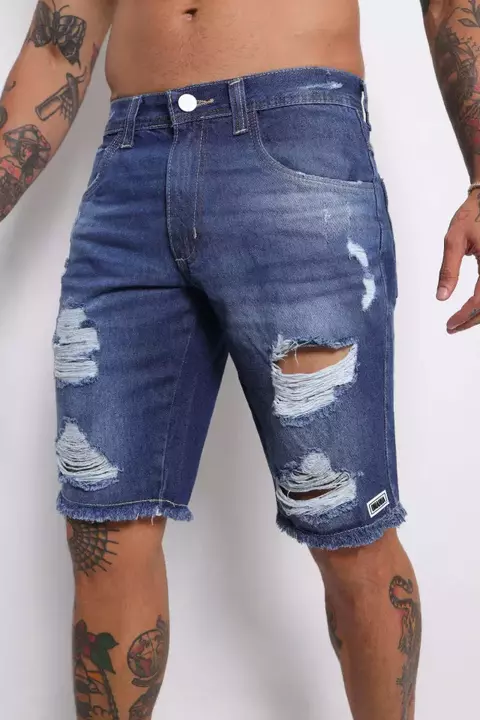 Bermuda Jeans Destroyed Jogador Emborrachado Escura - comprar online