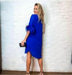 Vestido curto, azul, com plumas, Ton Âge - comprar online