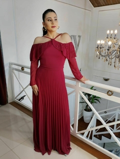 Vestido longo, plissado, marsala - Nory Boutique