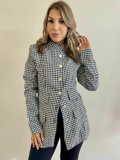 Casaco Xadrez Tweed - Branco e Preto