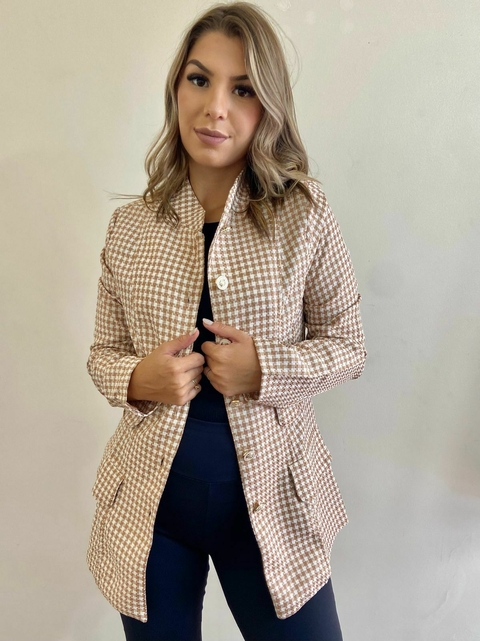 Casaco Xadrez Tweed - Branco e Bege