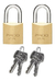 2 Cadeados Latão 25mm Mesmo Segredo 4 Chaves Pado Resistente Cor Dourado