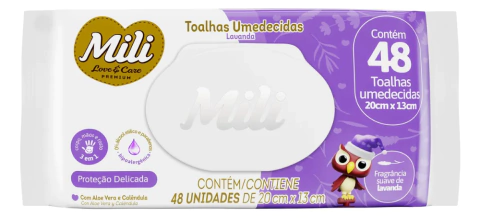 Lenços Umedecidos Lavanda Mili Premium 48 Unidades