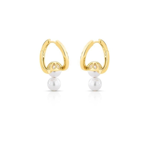 PAR DE BRINCOS ARGOLA CURVA TORCIDA COM DUAS PÉROLAS SHELL