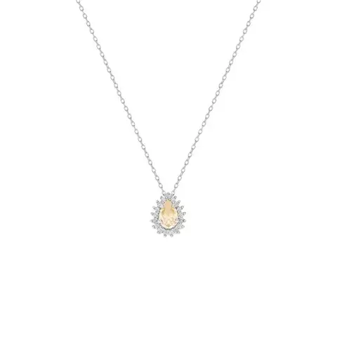 Corrente com Pingente Gota 4x6 mm e Cravação Princesa em Volta Ródio com Pedra Fusion Fancy Sparkle e Moissanites - comprar online