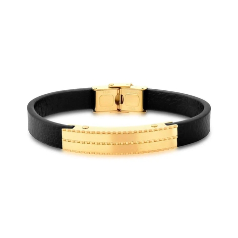 PULSEIRA EM COURO LEGÍTIMO COM PLACA LISA EM AÇO - GARRIDO SEMIJOIAS