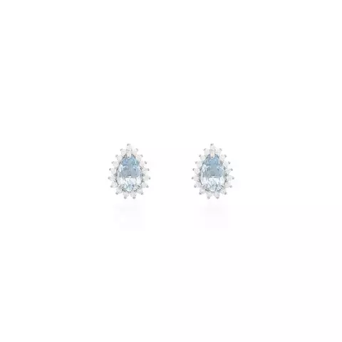 Brinco Gota 4 mm com Cravação Princesa em Volta Prata 925 com Banho a Ródio e Pedra Moissanite Sky-NT Sparkle