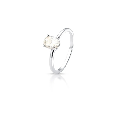 Anel com Pedra Oval Moissanite Transparente 7,5 mm com 1CT Prata com Banho em Ródio