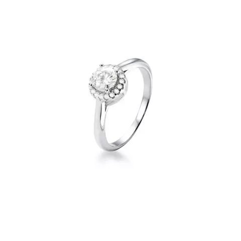 Anel com Pedra Moissanite 5 mm 0,5 ct em Prata 925 com Banho a Ródio — GARRIDO SEMIJOIAS