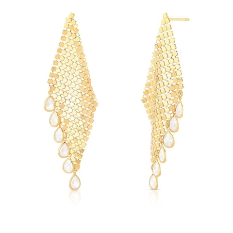 BRINCO PÊNDULO COM CRISTAIS DE GOTA TRABALHADO NO PAETÊ BANHO A OURO - GARRIDO SEMIJOIAS