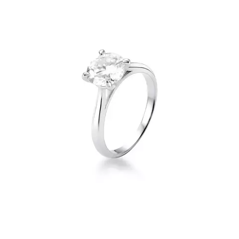 Anel Solitário com Pedra Moissanite 8 mm 2 ct em Prata 925 com Banho a Ródio — GARRIDO SEMIJOIAS