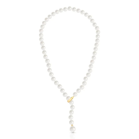 Colar Gravatinha com Pérolas Sintéticas Shell e Fecho Banhado a Ouro GARRIDO SEMIJOIAS