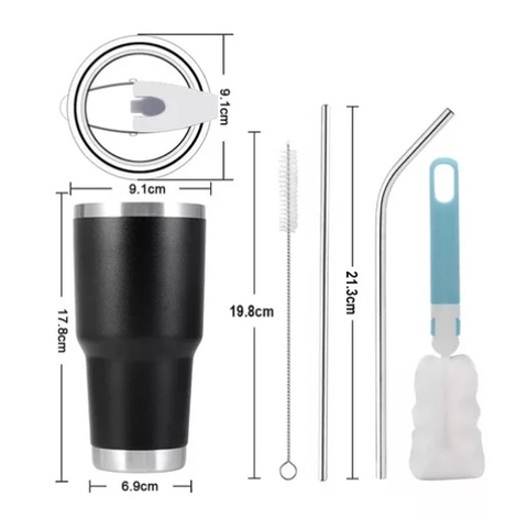 TER30BD03 Vaso Térmico De 30oz Acero Inoxidable Con Popote Y Cepillo