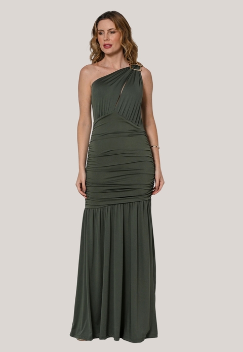 Vestido Bisô Jersey Longo Com Fivela Verde - comprar online