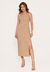 Vestido Bisô Midi Alfaiataria Risca de Giz Bege - comprar online