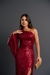 Vestido de Paetê Longo Um Ombro Só com Manga Flare e Fenda - loja online
