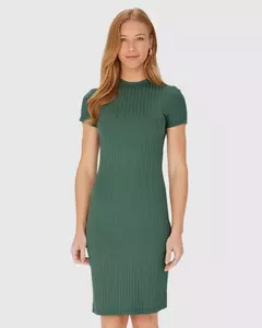 Vestido Básico Feminino Gola Alta Em Malha Canelada De Viscose - loja online