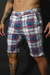 Bermuda Sarja Casual Xadrez Azul - comprar online