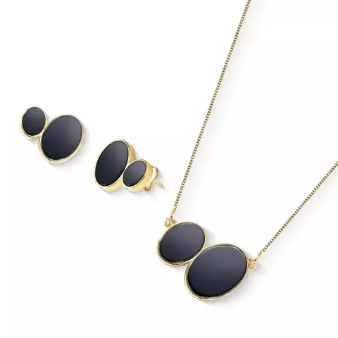 Conjunto Pedra Hematita Oval Orgânico