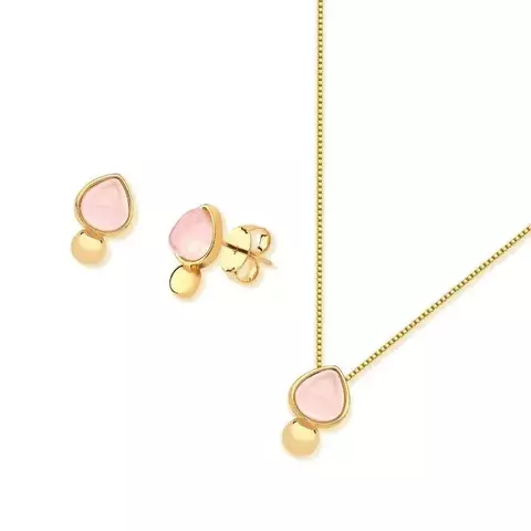 Conjunto Pedra Natural P Quartzo Rosa