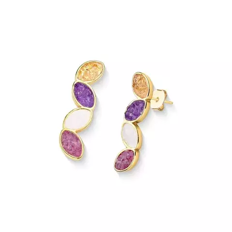 Brinco Folheado a Ouro 4 Pedras Naturais Rodonita Rosa/Selenita/Ametista/Citrino