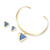 Conjunto Folheado a Ouro Triângulo Cianita Azul