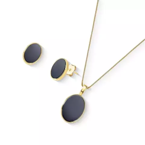 Conjunto Pedra Hematita Formato Oval