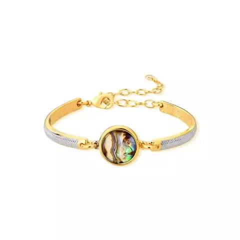 Pulseira Folheado a Ouro e Rodio Branco Pedra: Abalone