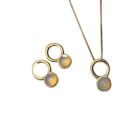 Conjunto PP Folheado a Ouro Redondo Pedra da Lua - comprar online