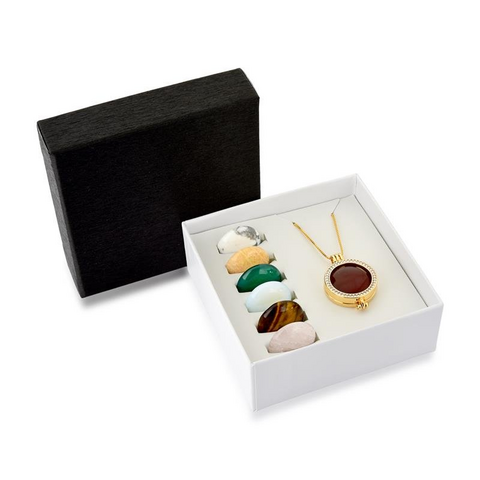 Relicario Folheado a Ouro e Rodio Branco Pedras Variadas