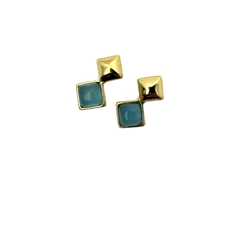 Brinco Base Quadrada Ágata Azul Céu - comprar online