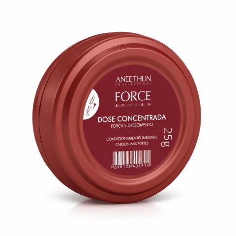 Dose fortalecedora Force System Aneethun embalagem vermelha de 25g para força e crescimento capilar