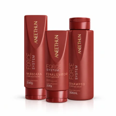 Kit Aneethun Force com shampoo, máscara e finalizador fortalecedores para força e crescimento capilar