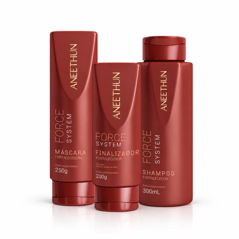 Kit Aneethun Force com shampoo, máscara e finalizador fortalecedores para força e crescimento capilar